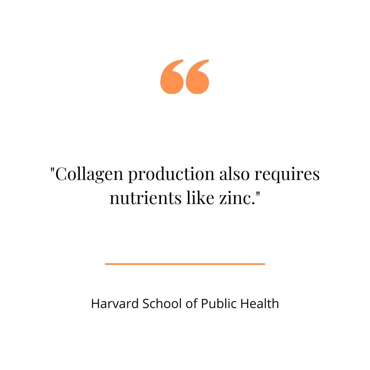 Zinc for collagen synthesis quote from Harvard School of Public Health.