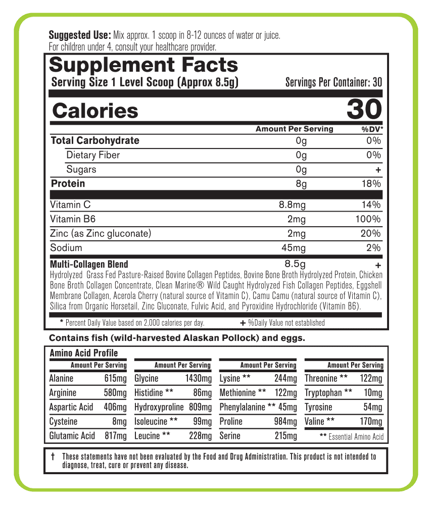 Organixx Clean Source Collagen supplement facts nutrition label