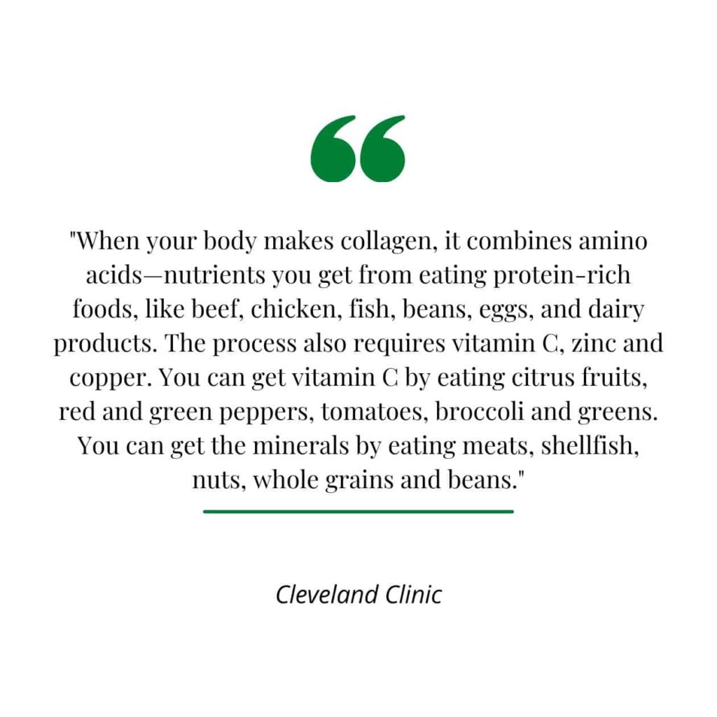 A quote from Cleveland Clinic on how to get more collagen naturally.