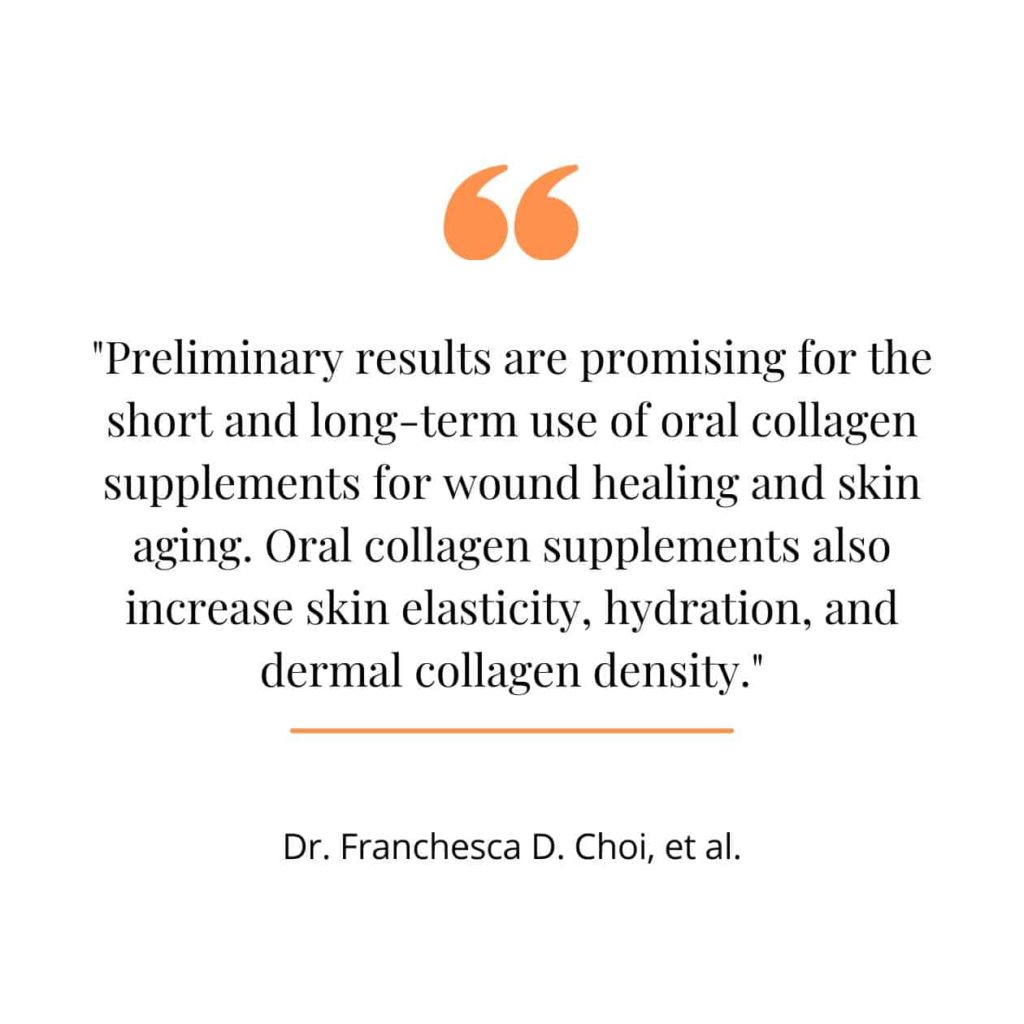 Skin health benefits of collagen, a quote from a study.