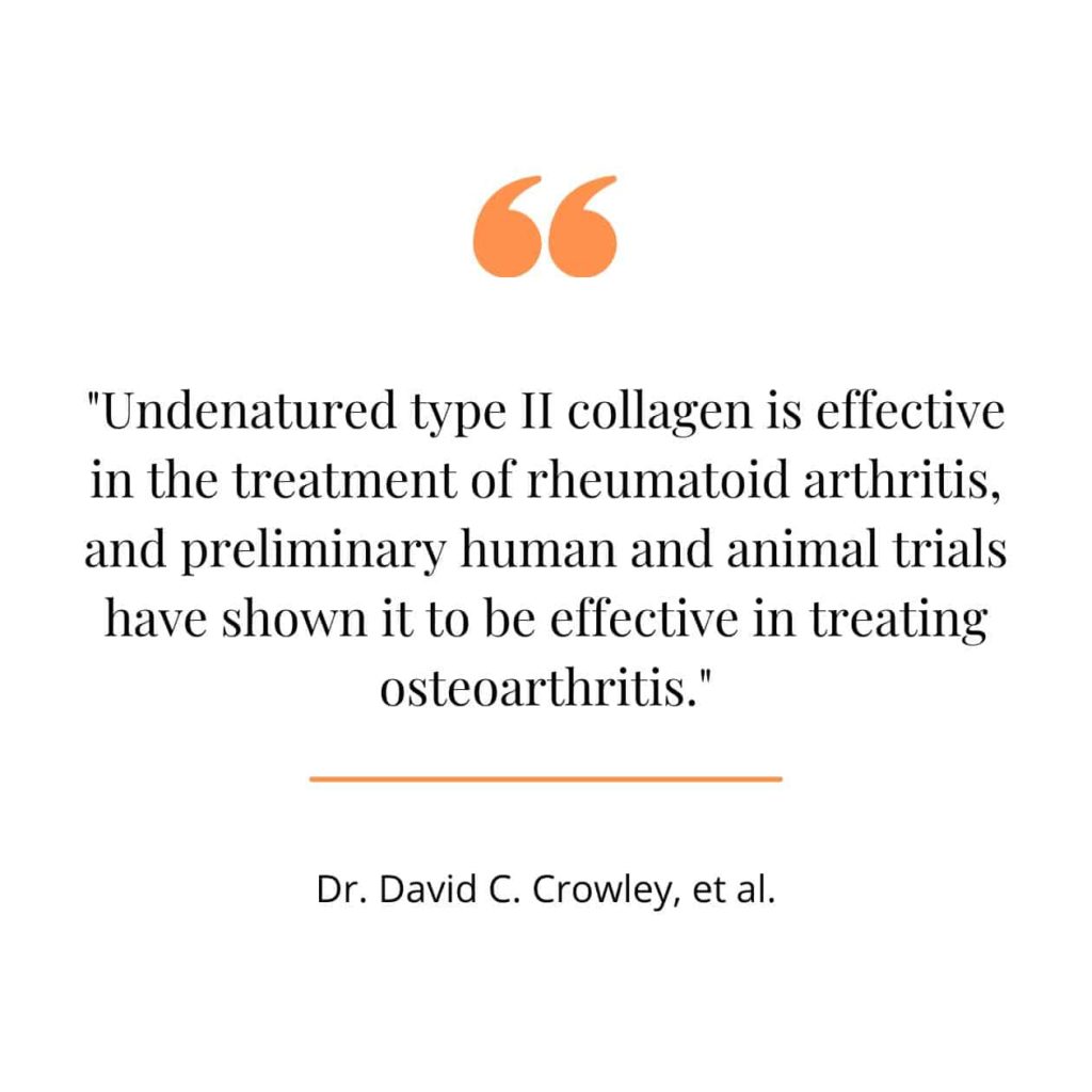 Type II collagen benefits quote from a study.