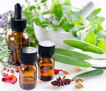 bottles of essential oils which are extracts from plants